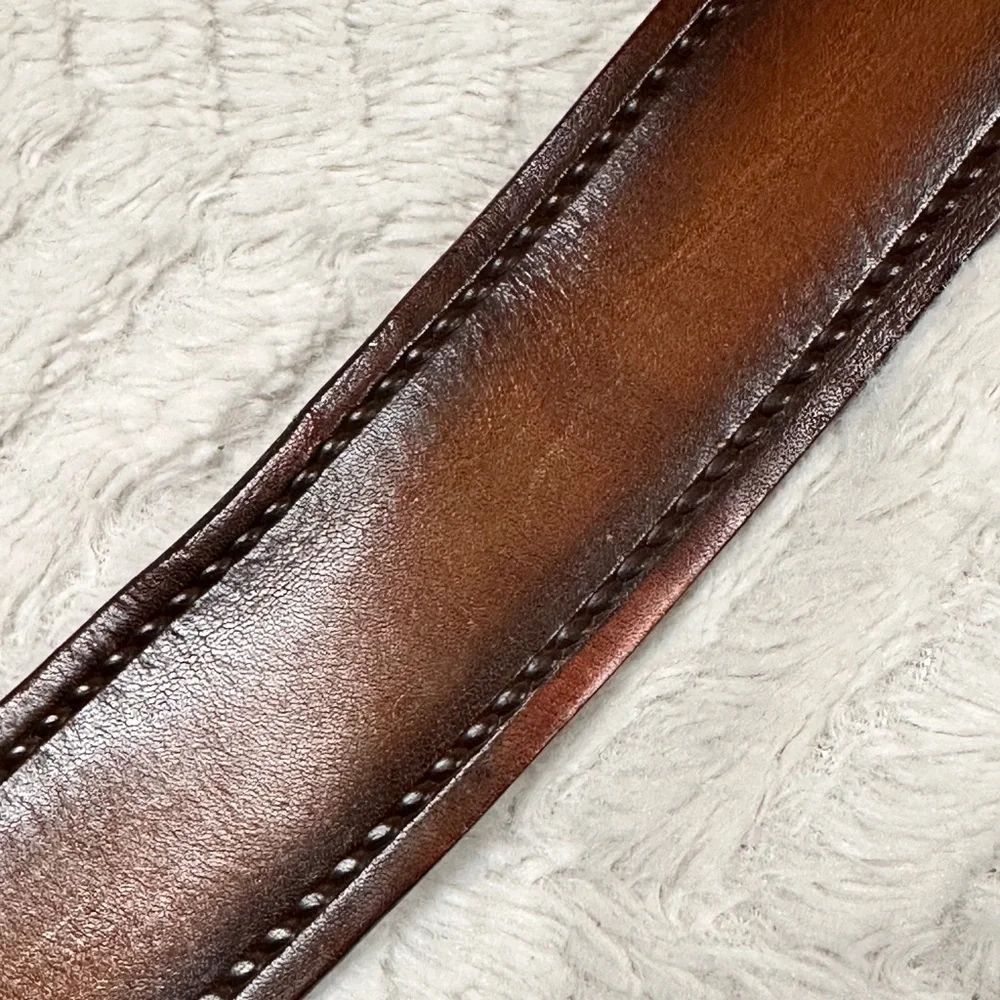 Men's Thick Brown Leather Tooled Cowhide Belt, 38